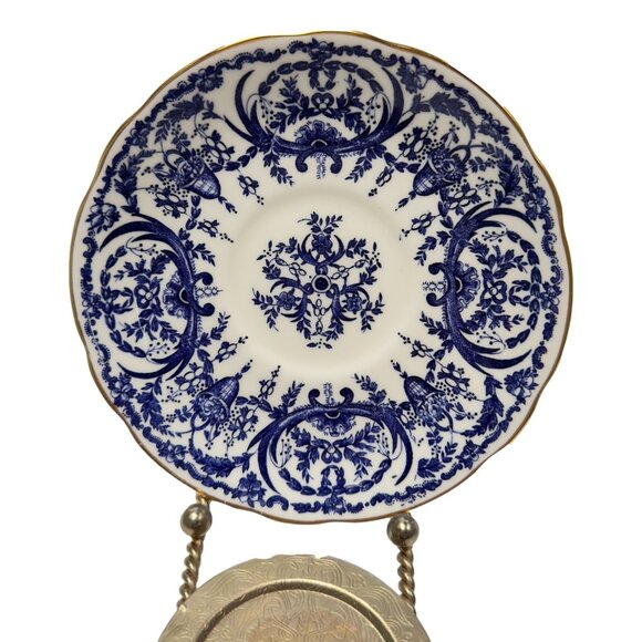Coalport Teacup Saucer White Blue Scroll Bone China Made in England - Picture 8 of 14